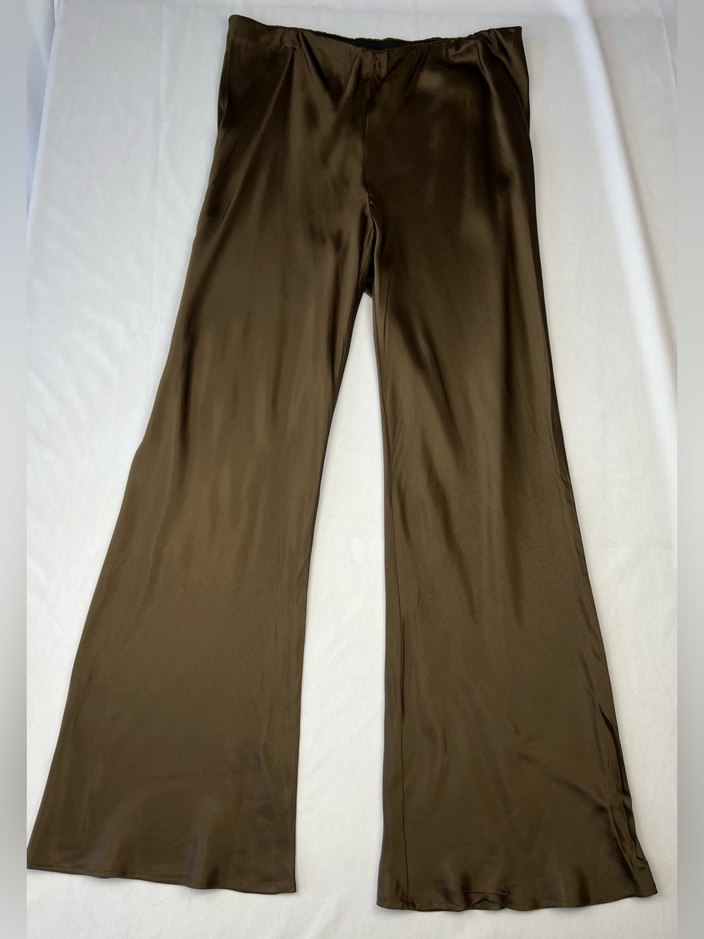 ZARA XL Chocolate Brown Satin Wide Leg Flare Pants 100% Viscose NWT New